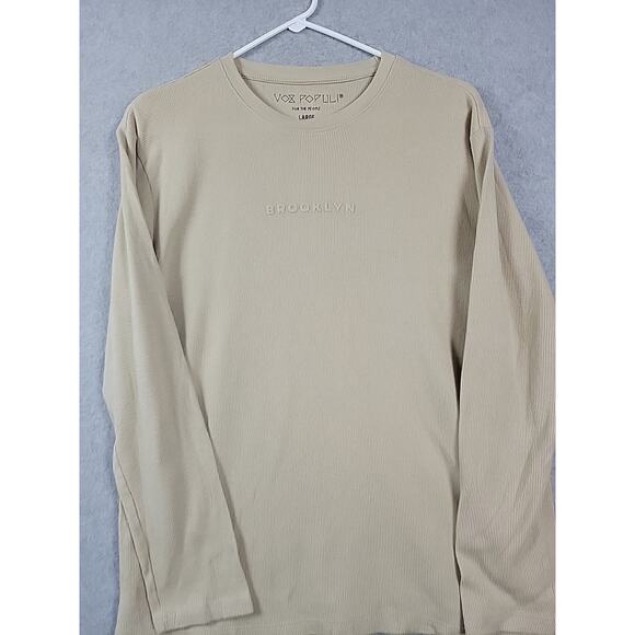 Vox Populi For The People Brooklyn Beige LS Crewneck T Shirt Men's Large Stretch - Picture 2 of 12